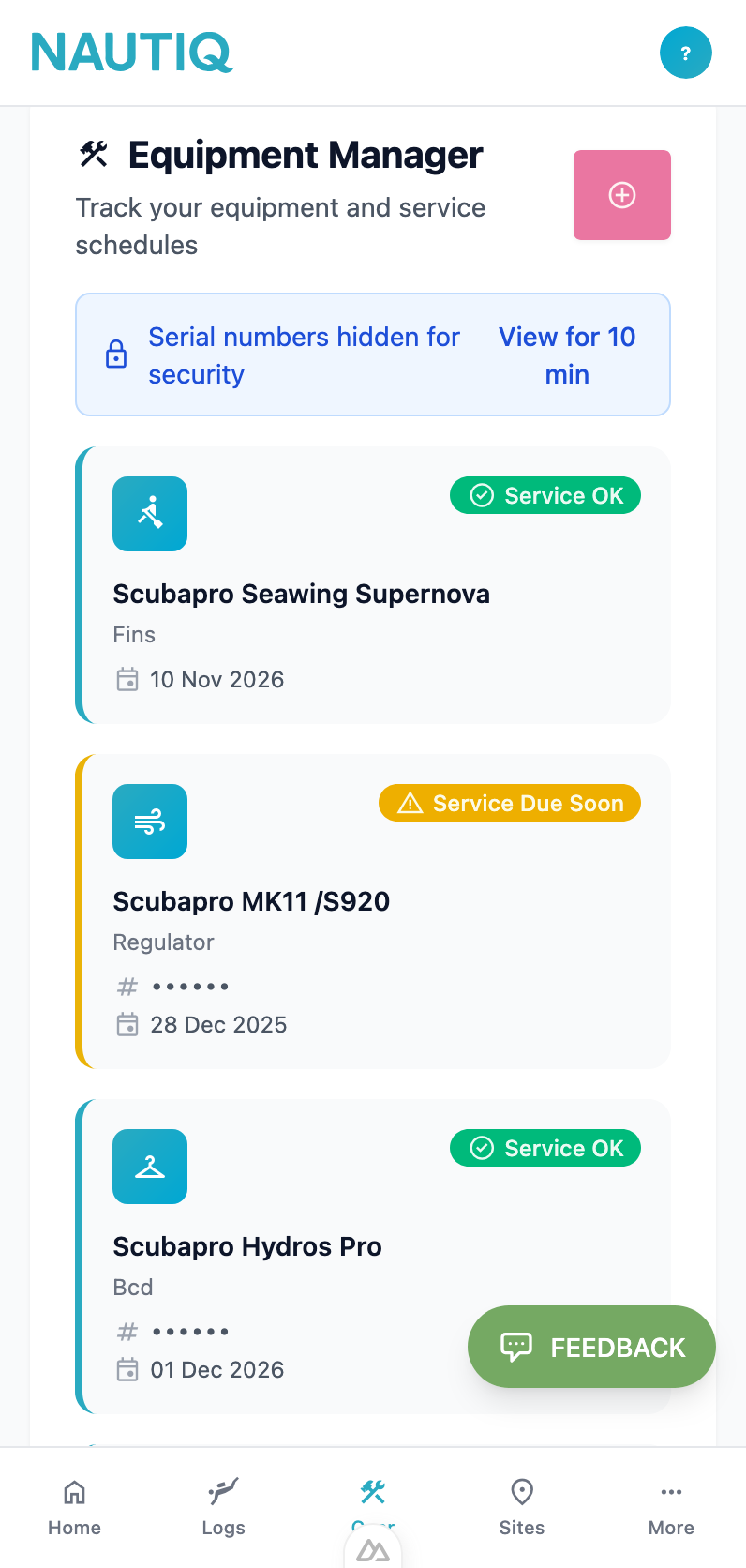 Equipment Manager Interface